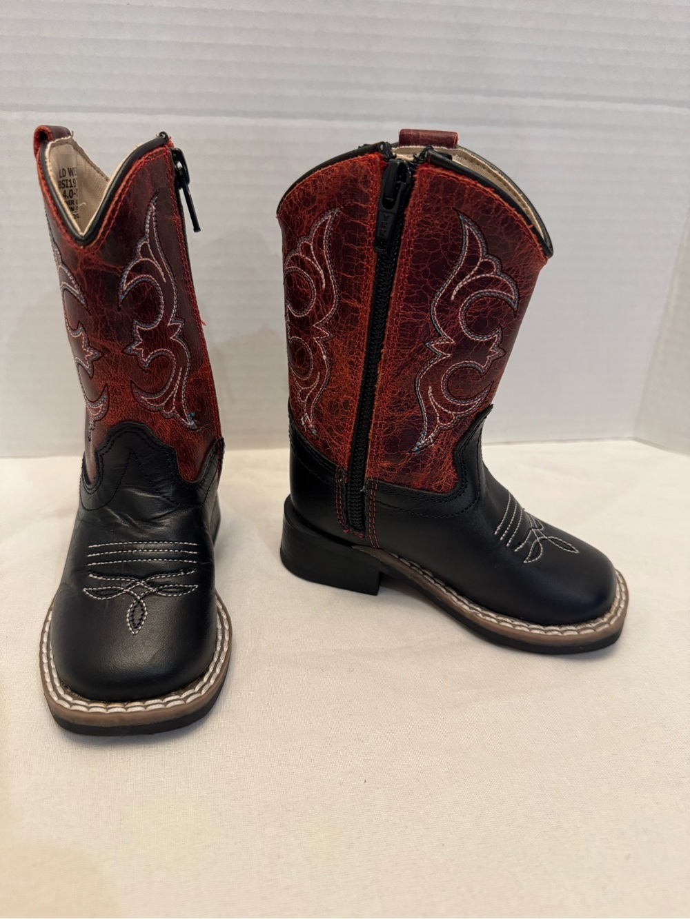 Little Kids 4 D Toddler Old West Broad Square Toe Black Red Leather Cowboy Boots
